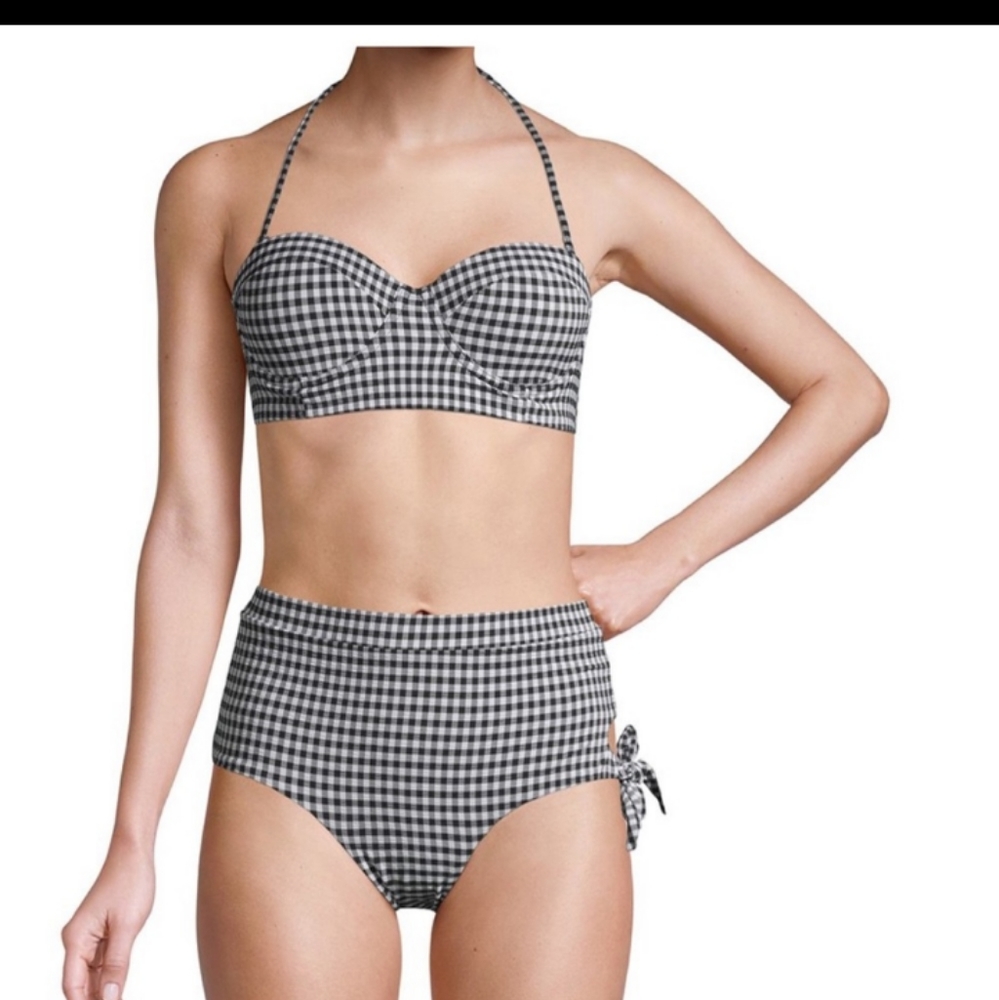 VIGOSS 2pc White & Black Gingham Print Longline Bikini Set NWT Size M